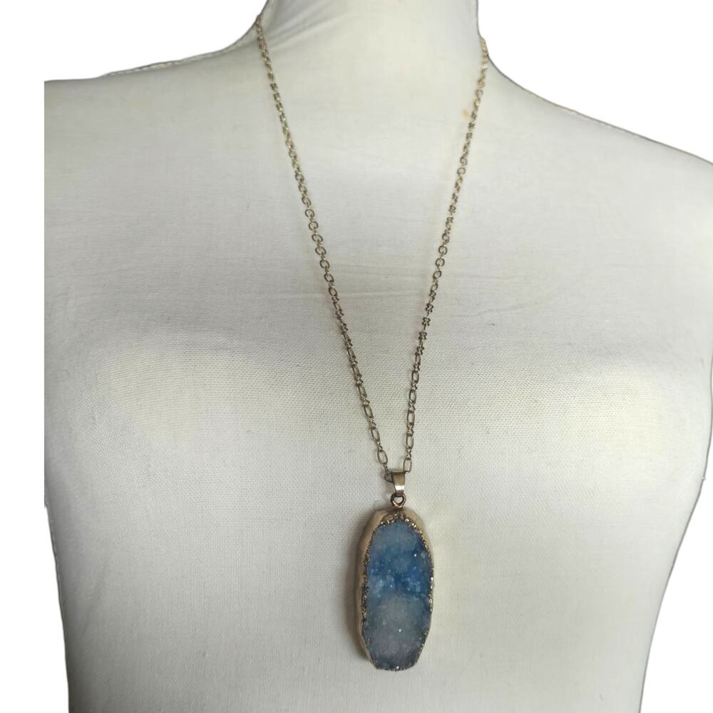 Necklace Teardrop Shaped Druzzy Oval Tone The Limited Gold Tone Chain 30" SK3027